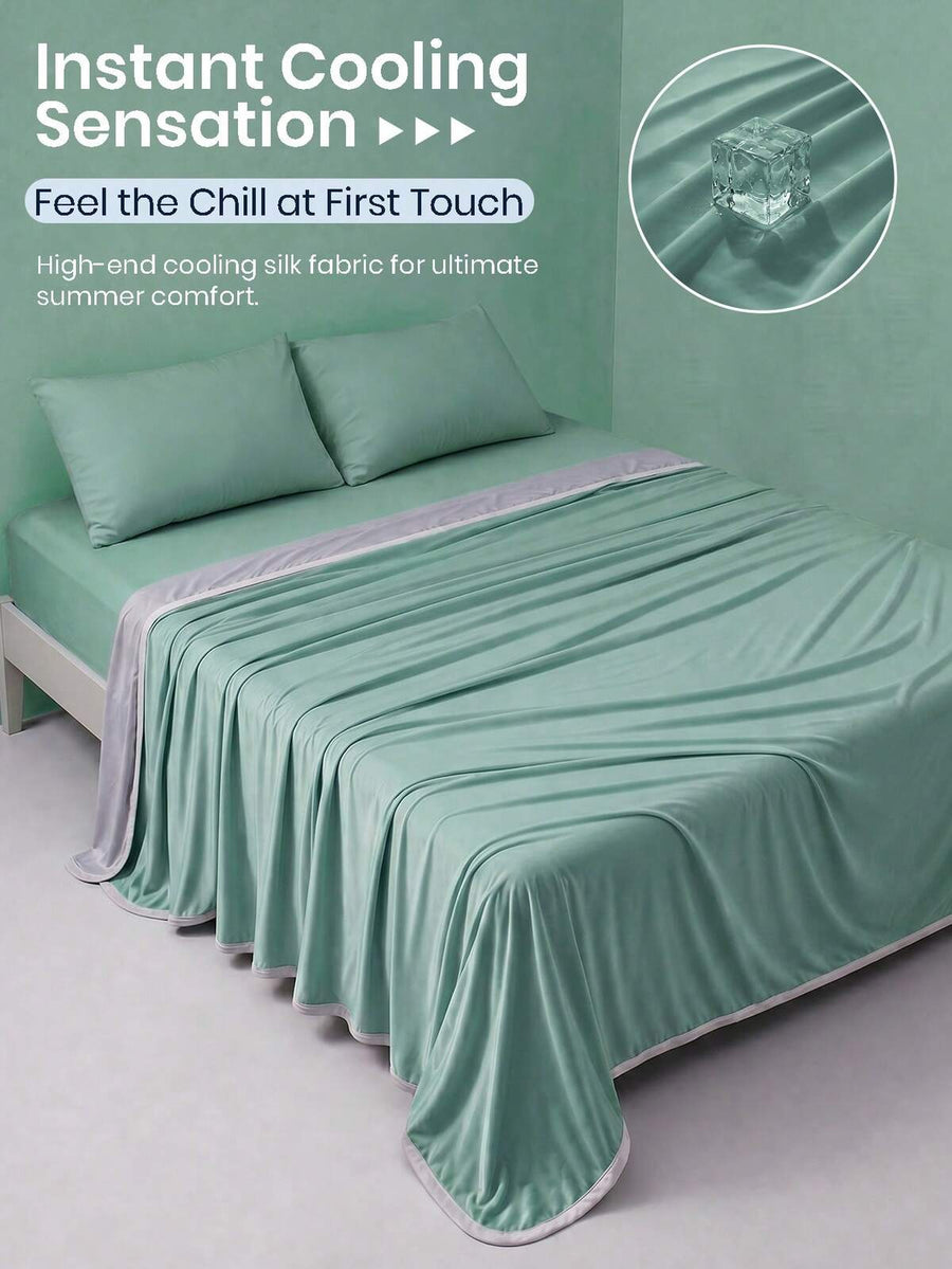 1pc Aqua Green Cooling Blanket, Minimalist Fashion, Cooling Yarn Material, Reinforced Edging, Provides Cool And Comfortable Experience For Heat-Sensitive People, Machine Washable, Lightweight And Portable, Suitable For Bedroom/Sofa/Outdoor