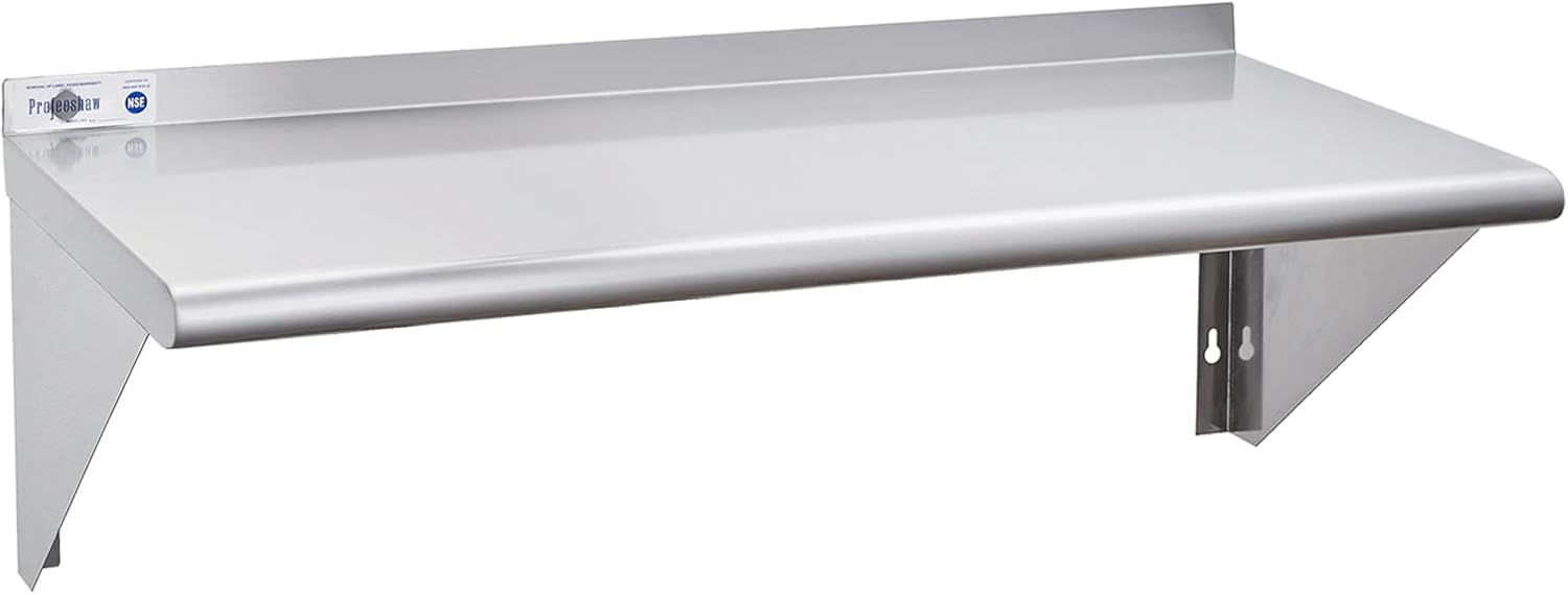 Profeeshaw NSF Stainless Steel Wall Shelf 12x24, Commercial Wall Shelving, Supports up to 230 lb; easy to install and wipe clean, with room for mixers