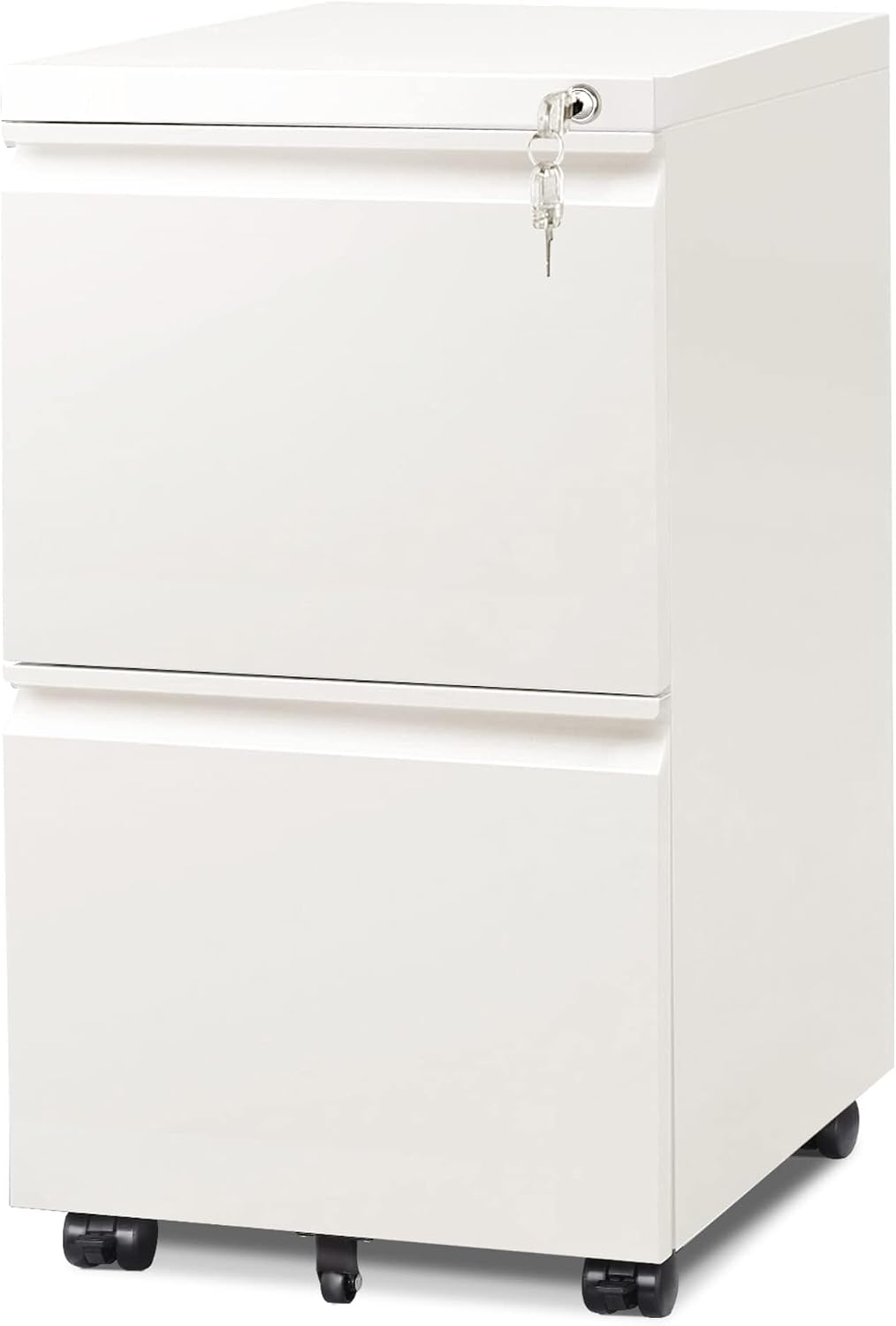 DEVAISE 2 Drawer Mobile File Cabinet with Lock, Commercial Vertical Metal Filing Cabinet for Home Office, Fully Assembled Except Casters, White