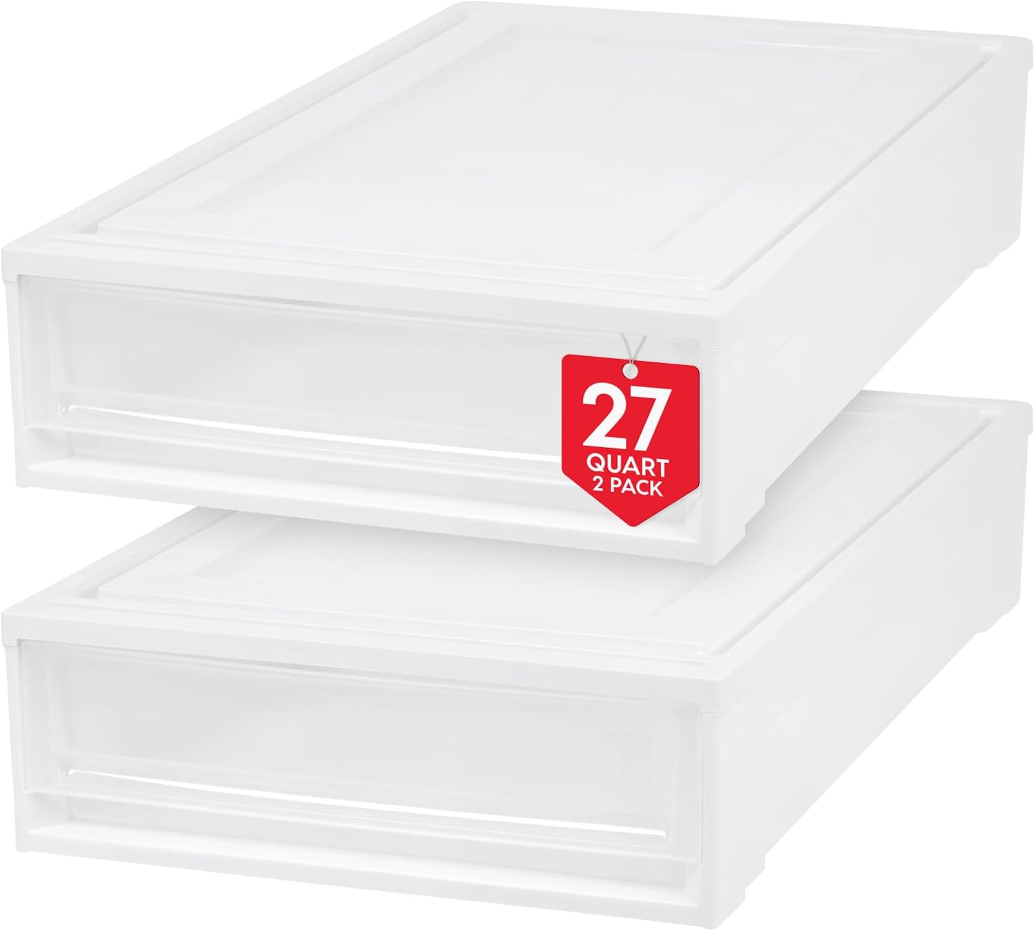 IRIS USA 4-Pack, 27 Qt. Under Bed Storage Bin with Sliding Drawers, White, Store seasonal clothing, shoes, blankets