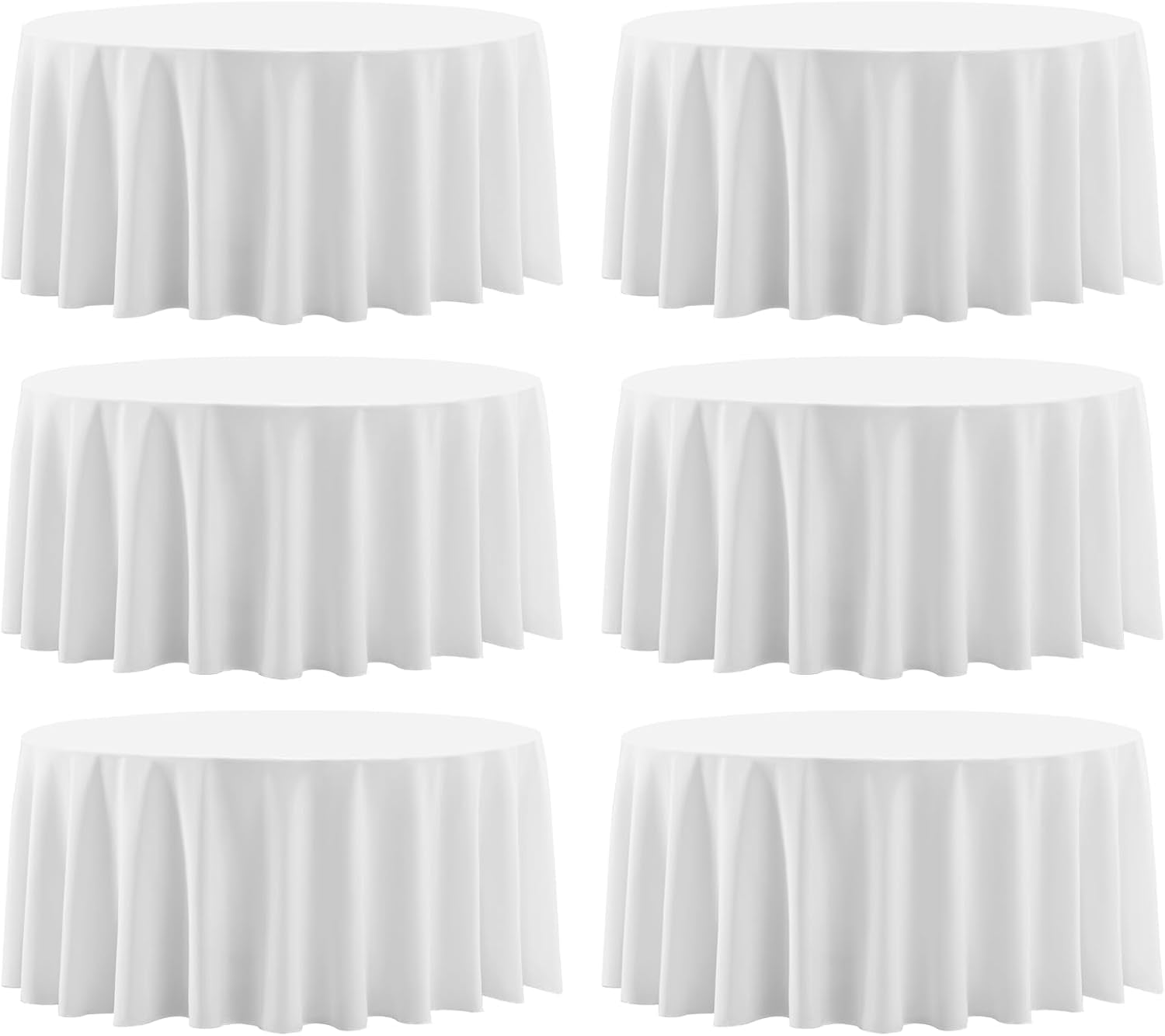Aocoz Round Tablecloth 120 Inch 6 Pack White Tablecloths Washable Decorative Linen Polyester Table Clothes Cover for Dining Table Banquets Buffet