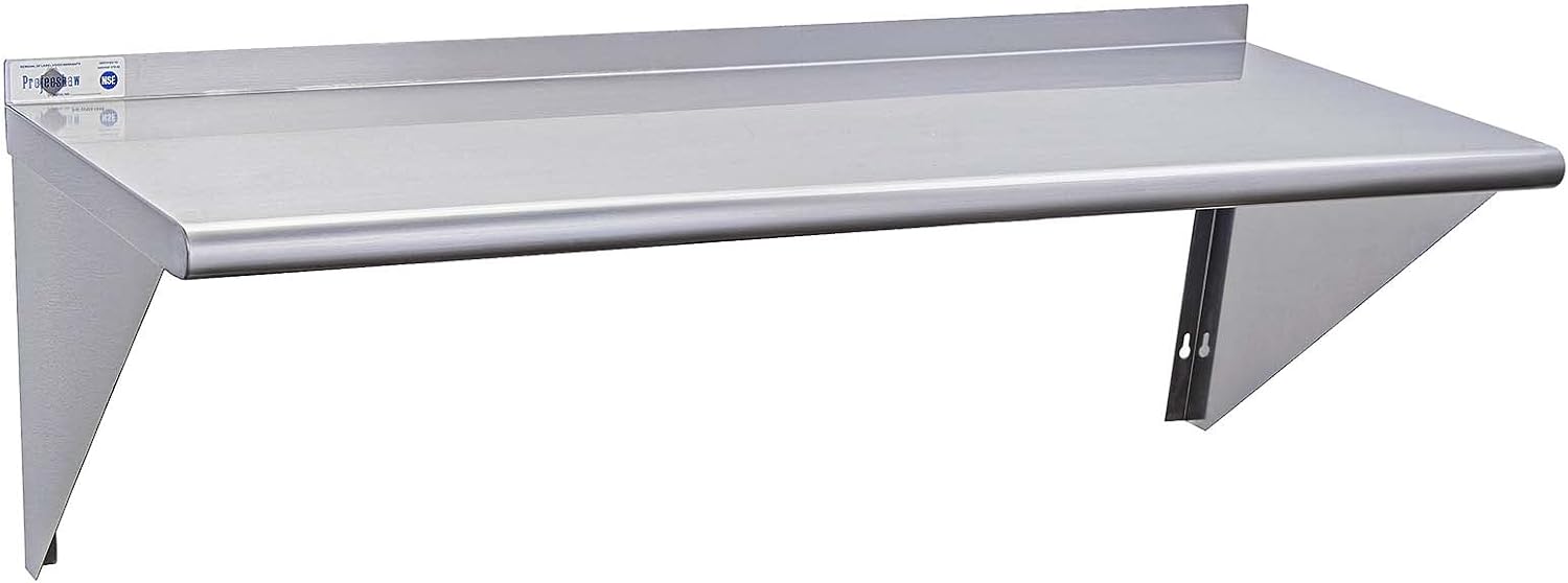 Profeeshaw NSF Stainless Steel Wall Shelf 12x24, Commercial Wall Shelving, Supports up to 230 lb; easy to install and wipe clean, with room for mixers