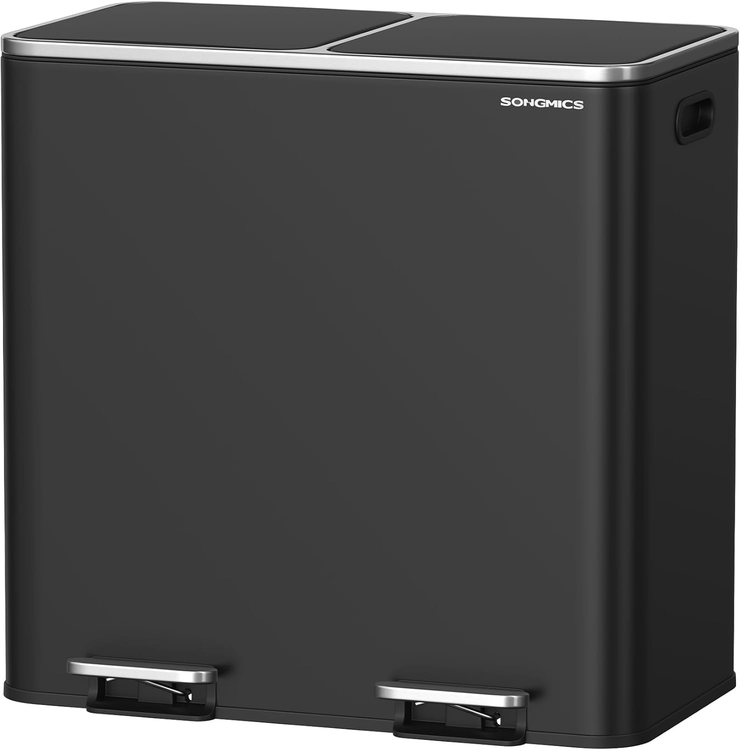 SONGMICS Trash Can, 2 x 10.6 Gallon (2 x 40 L), Silver and Black, With 15 Trash Bags, 2 Compartments, Plastic Inner Buckets and Hinged Lids, Airtight