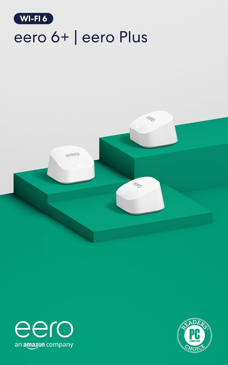 Amazon eero 6+ mesh wifi system - Supports internet plans up to a Gigabit, Coverage up to 4, 500 sq. ft, Connect 75+ devices, 3-pack