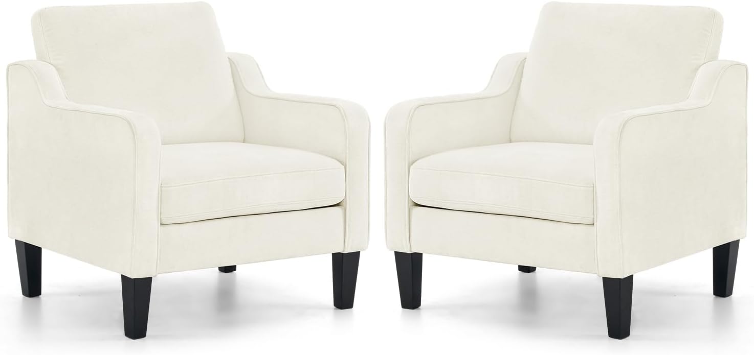 VINGLI Mid Century Modern Accent Chair, Light Grey Fabric Accent Chairs for Living Room Upholstered Armchair with Scooped Arms for Bedroom, Apartment