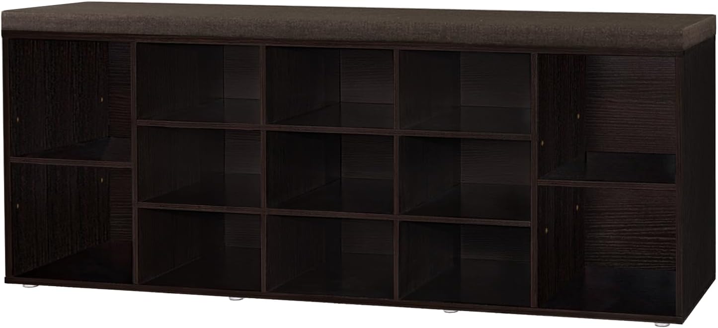 Shoe Storage Bench with Cushion, 15-Cubby Shoe Rack, Adjustable Shelves, Long Shoe Organizer Bench for Entryway, Mudroom, Hallway, Living Room