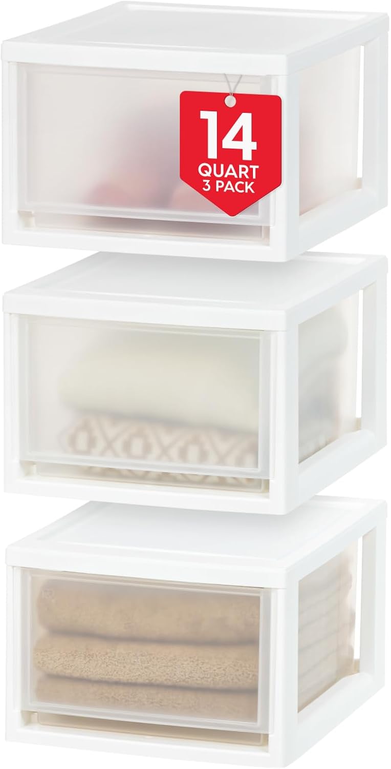 IRIS USA 4-Pack, 27 Qt. Under Bed Storage Bin with Sliding Drawers, White, Store seasonal clothing, shoes, blankets