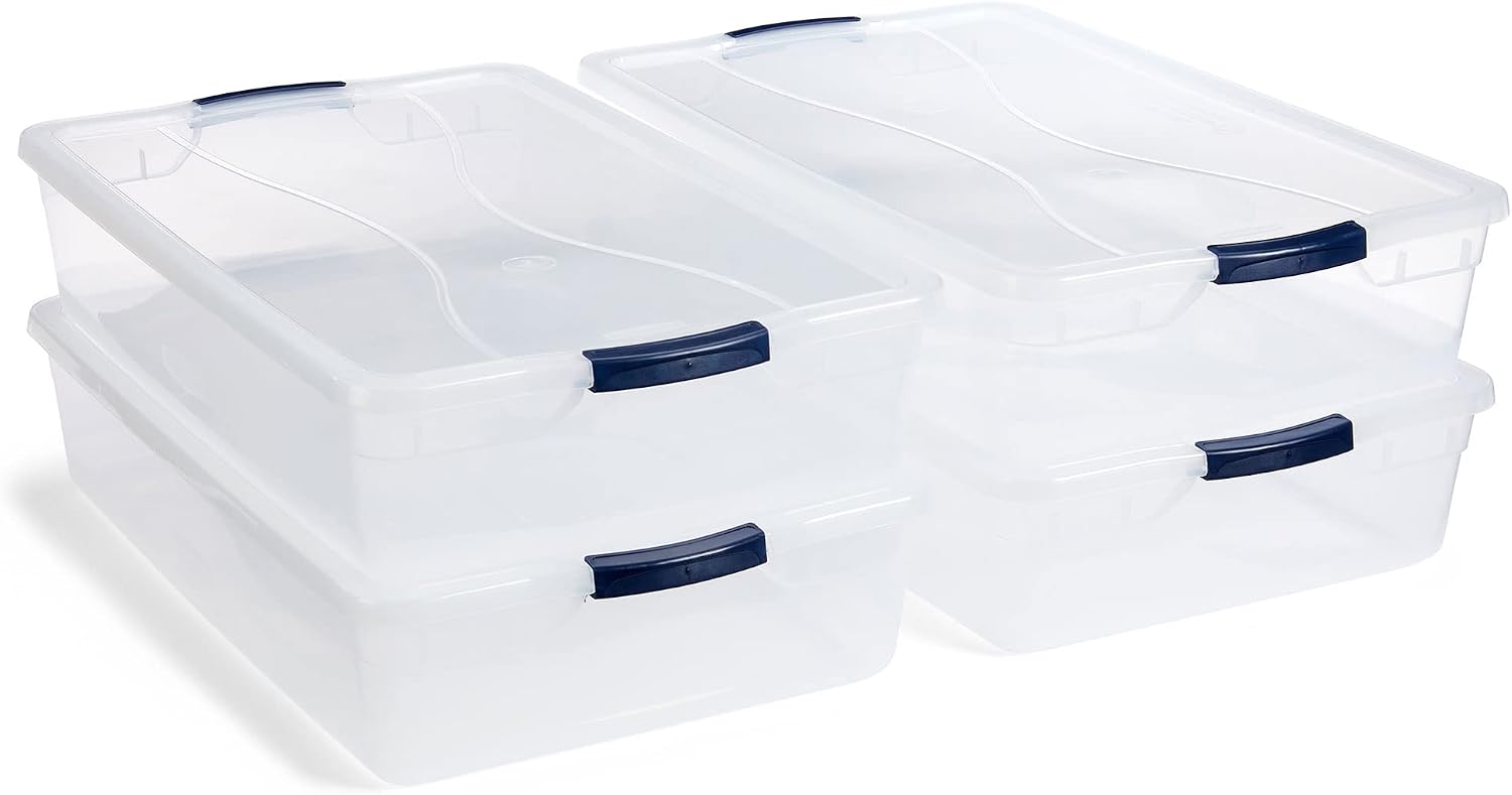 Rubbermaid Cleverstore 95 Qt Clear Storage Bins with Lids, 4-Pack, Stackable, BPA-Free, Made in USA