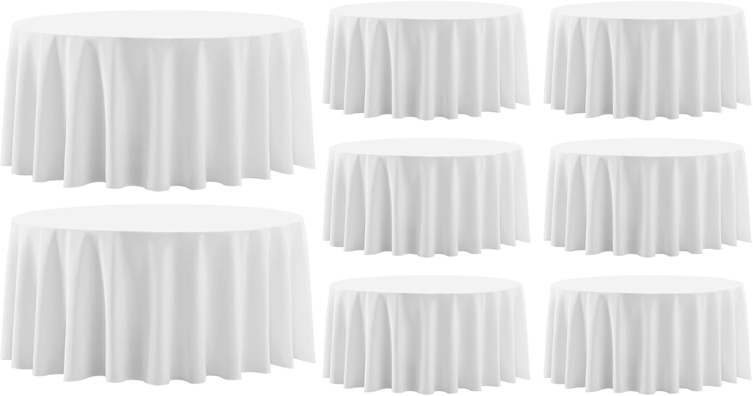 Aocoz Round Tablecloth 120 Inch 6 Pack White Tablecloths Washable Decorative Linen Polyester Table Clothes Cover for Dining Table Banquets Buffet