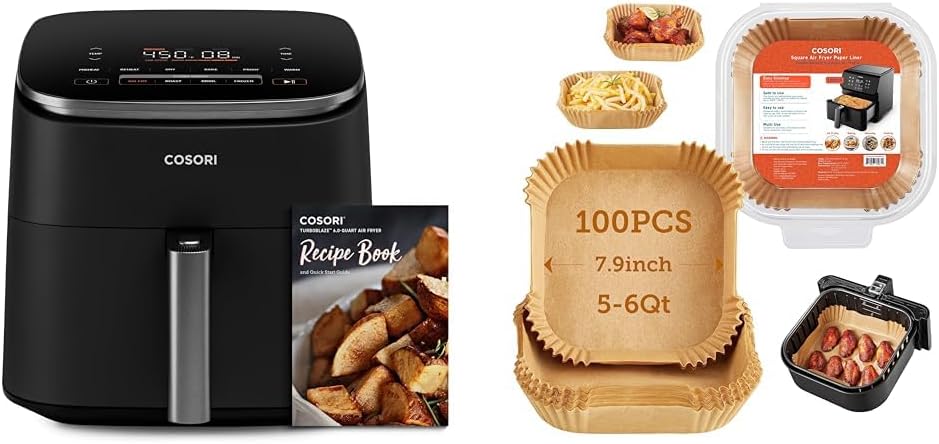 Cosori TurboBlaze Air Fryer 6 Qt, PFAS-Free Ceramic Coating, Dark Gray, 90°-450°F, 5 Level Fan Speeds, 9 in 1 Air Fry, Roast, Bake, Broil, Dry, Frozen