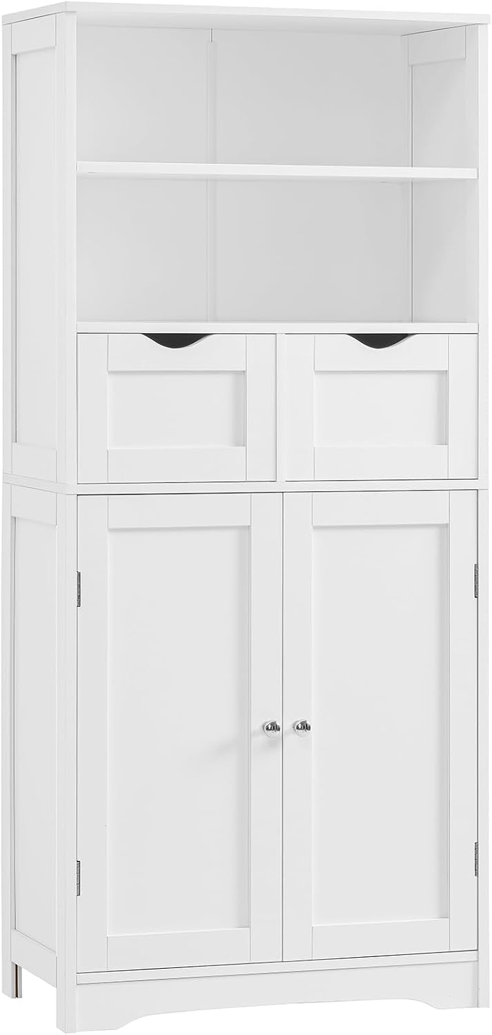 Iwell Storage Cabinet with 2 Drawers and Adjustable Shelves, Cupboard, Floor Cabinet for Living Room, Home Office, Rustic Brown