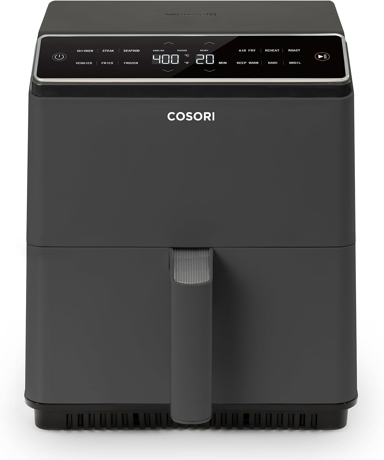 Cosori TurboBlaze Air Fryer 6 Qt, PFAS-Free Ceramic Coating, Dark Gray, 90°-450°F, 5 Level Fan Speeds, 9 in 1 Air Fry, Roast, Bake, Broil, Dry, Frozen