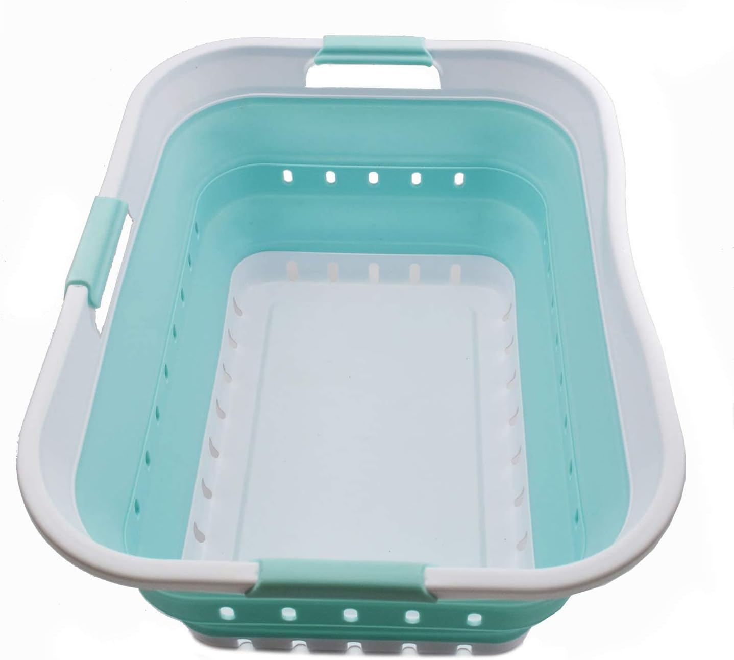 SAMMART 42L (11 gallon) Collapsible Plastic Laundry Basket - Foldable Pop Up Storage Container/Organizer - Space Saving Hamper/Basket (1, White/Grey)
