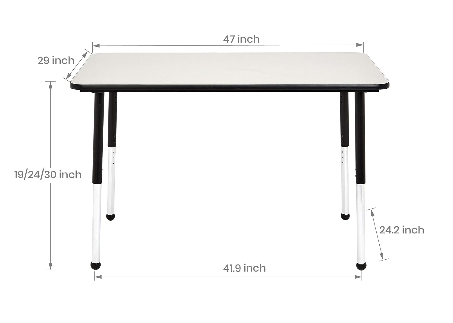 Amazon Basics Adjustable Height Rectangular Classroom Activity Table, Writing Desk for School and Home, Grey Top/Black Edge, 47" W x 29" L x 30" H