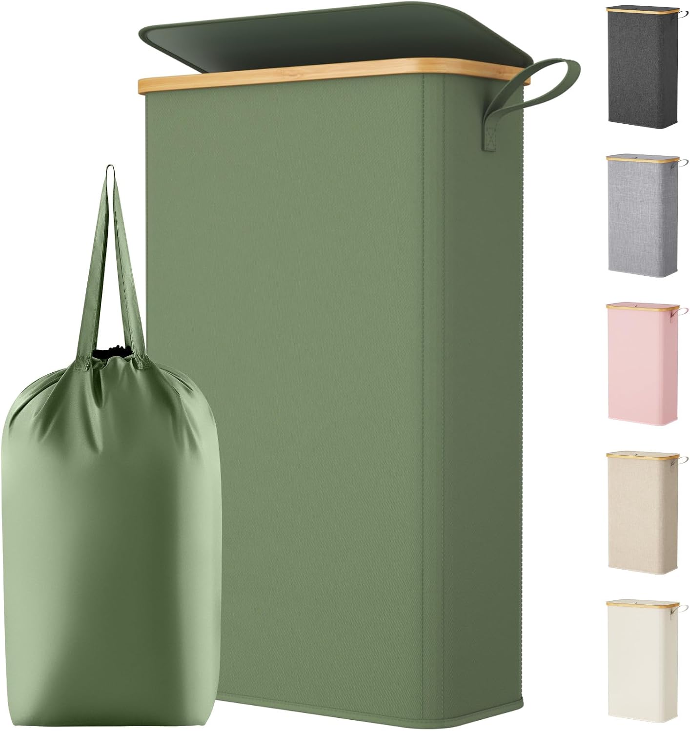 Lifewit 150L Double Laundry Hamper with Lid, Large Laundry Basket with Removable Bag and Bamboo Handles
