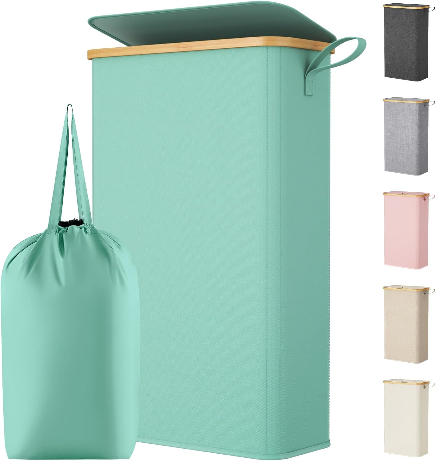 Lifewit 150L Double Laundry Hamper with Lid, Large Laundry Basket with Removable Bag and Bamboo Handles