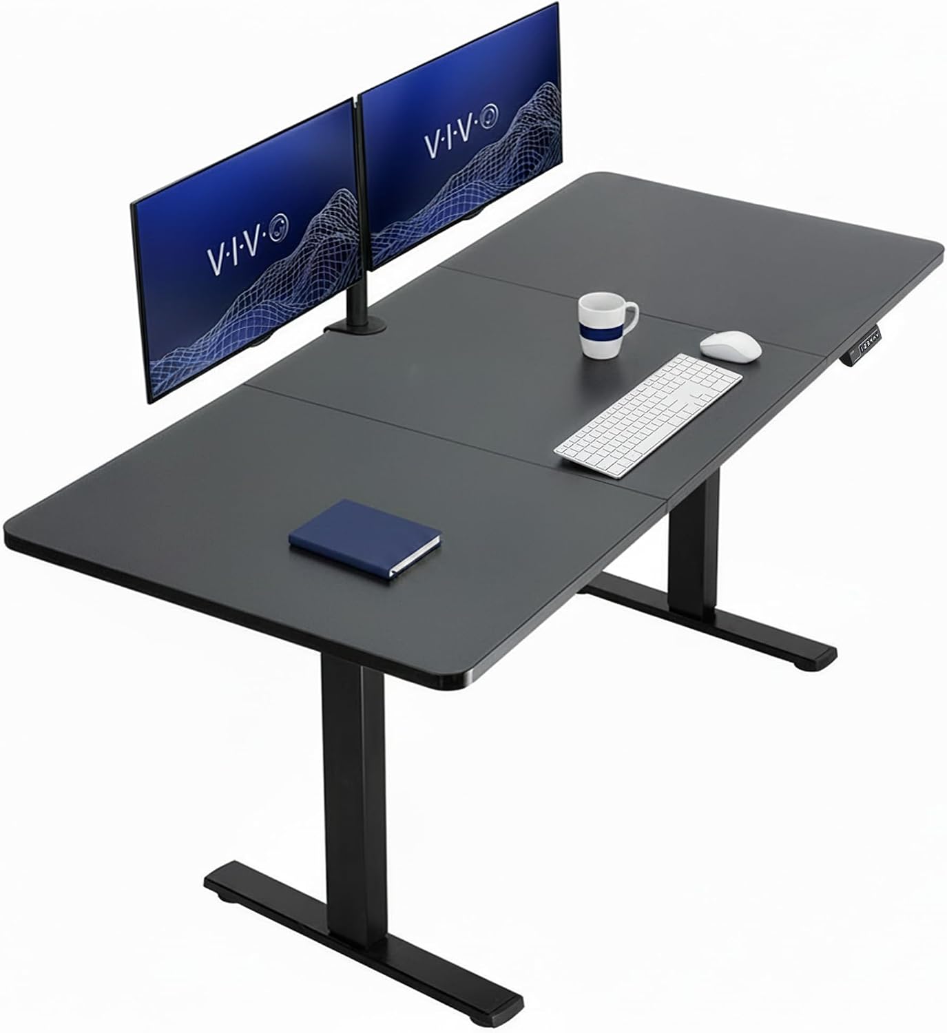 VIVO Electric 63 x 32 in Standing Desk, Memory Height Adjustment, 1B Series, Holds 220 lbs, Dark Walnut Top Black Frame, DESK-KIT-1B1D
