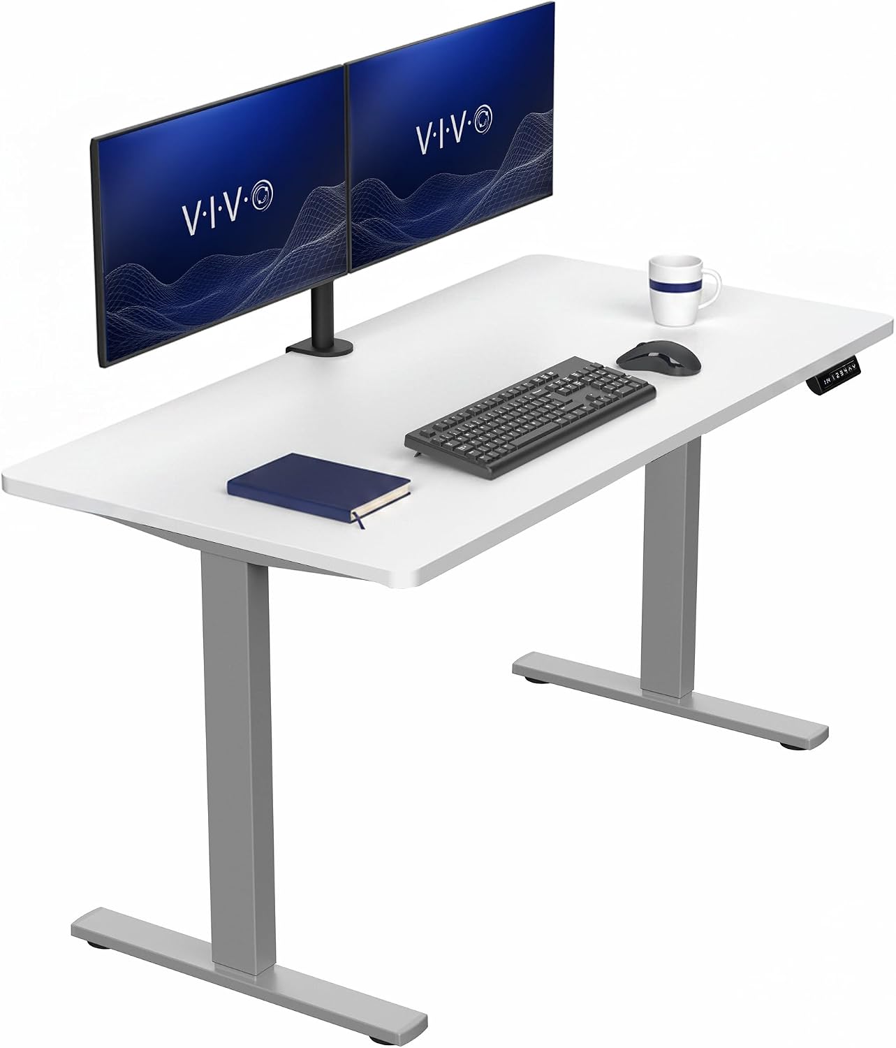 VIVO Electric 63 x 32 in Standing Desk, Memory Height Adjustment, 1B Series, Holds 220 lbs, Dark Walnut Top Black Frame, DESK-KIT-1B1D