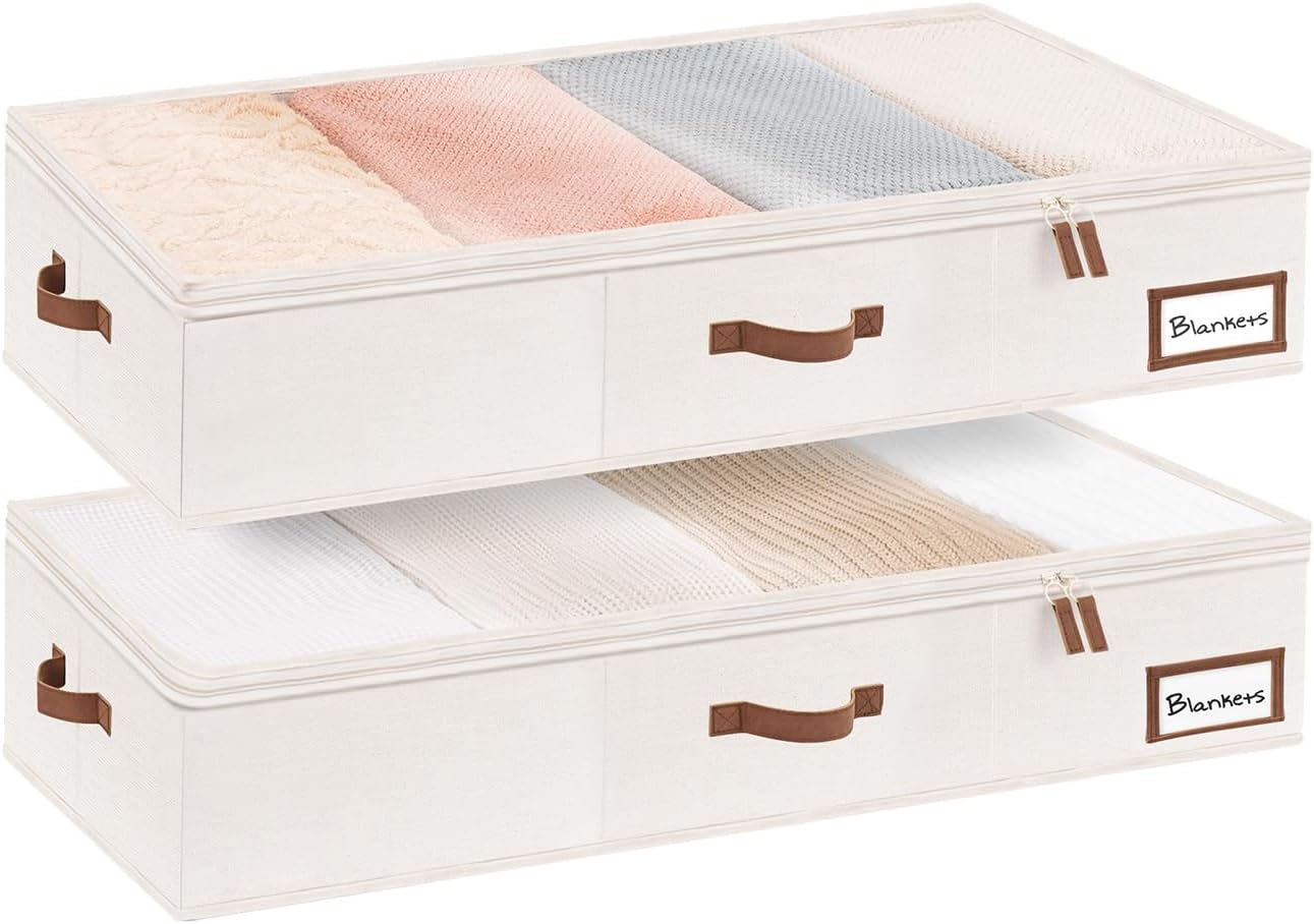 StorageWorks Large Under Bed Storage Containers with Handles and Label Holder, 2 Pack Ultra-thick Fabric Underbed Bins, Closet Organizer for Clothes