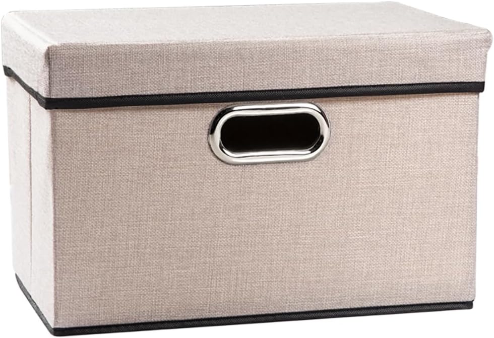 PRANDOM Large Collapsible Storage Bins with Lids 3-Pack Linen/Cotton Blend Foldable Storage Boxes Organizer Containers Baskets Cube with Cover for
