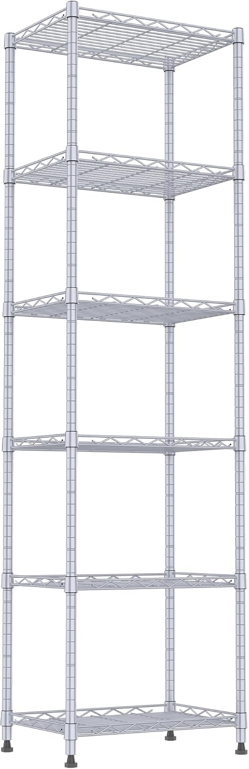 6 Wire Shelving Steel Storage Rack Adjustable Unit Shelves for Laundry Bathroom Kitchen Pantry Closet(Silver, 11.7" D x 16.8" W x 63" H)