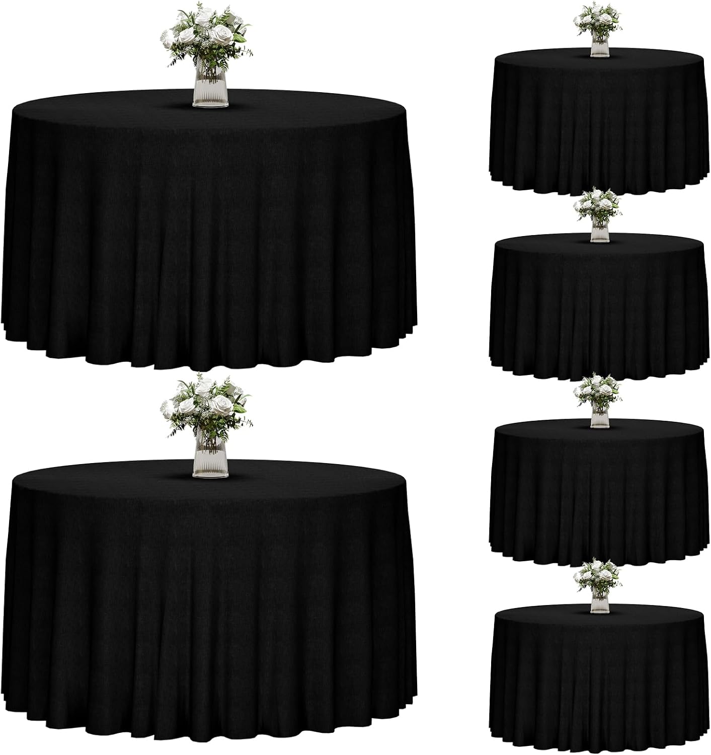 Fixwal 120 Inch Black Round Tablecloth, 6 Pack Round Table Cloth Polyester Fabric Washable Table Covers for New Year Decorations, Party, Banquet
