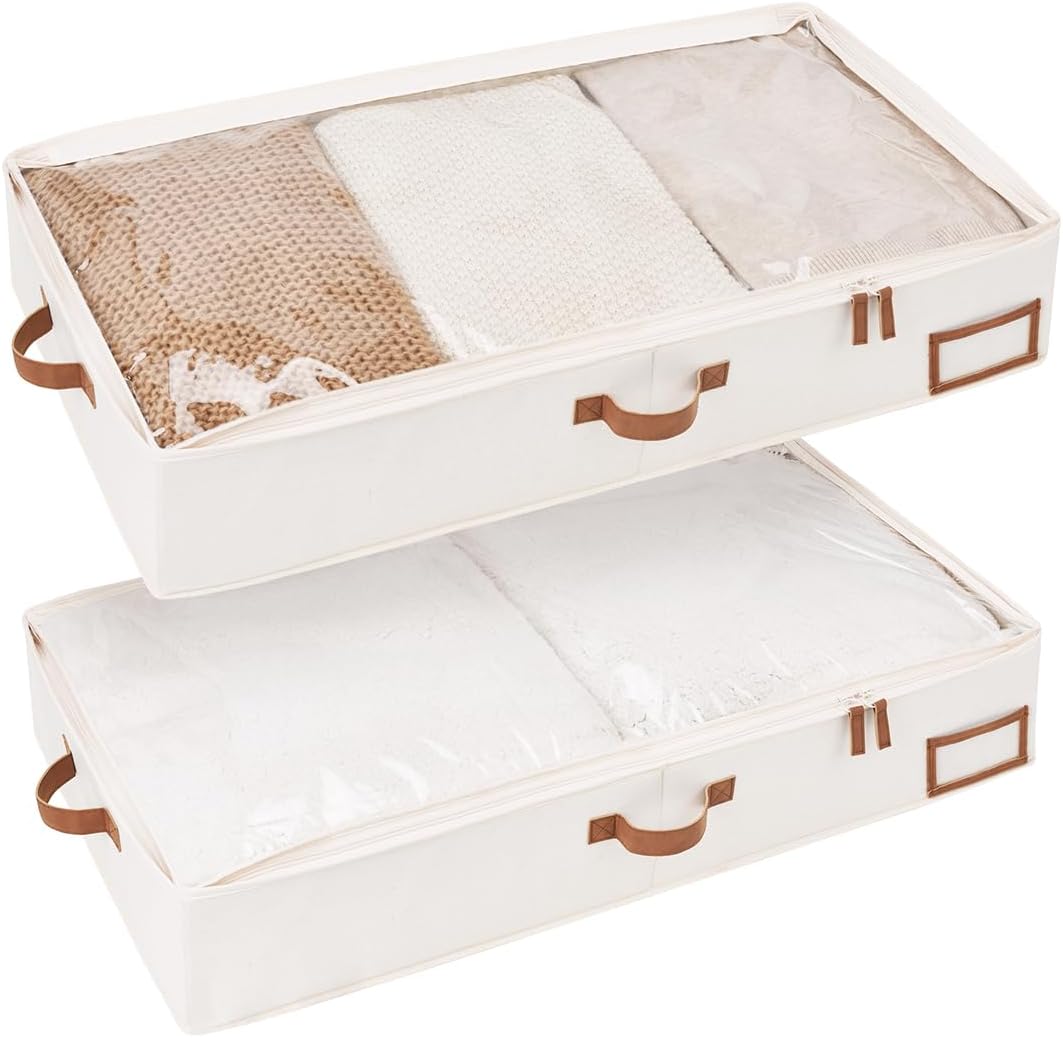 StorageWorks Large Under Bed Storage Containers with Handles and Label Holder, 2 Pack Ultra-thick Fabric Underbed Bins, Closet Organizer for Clothes