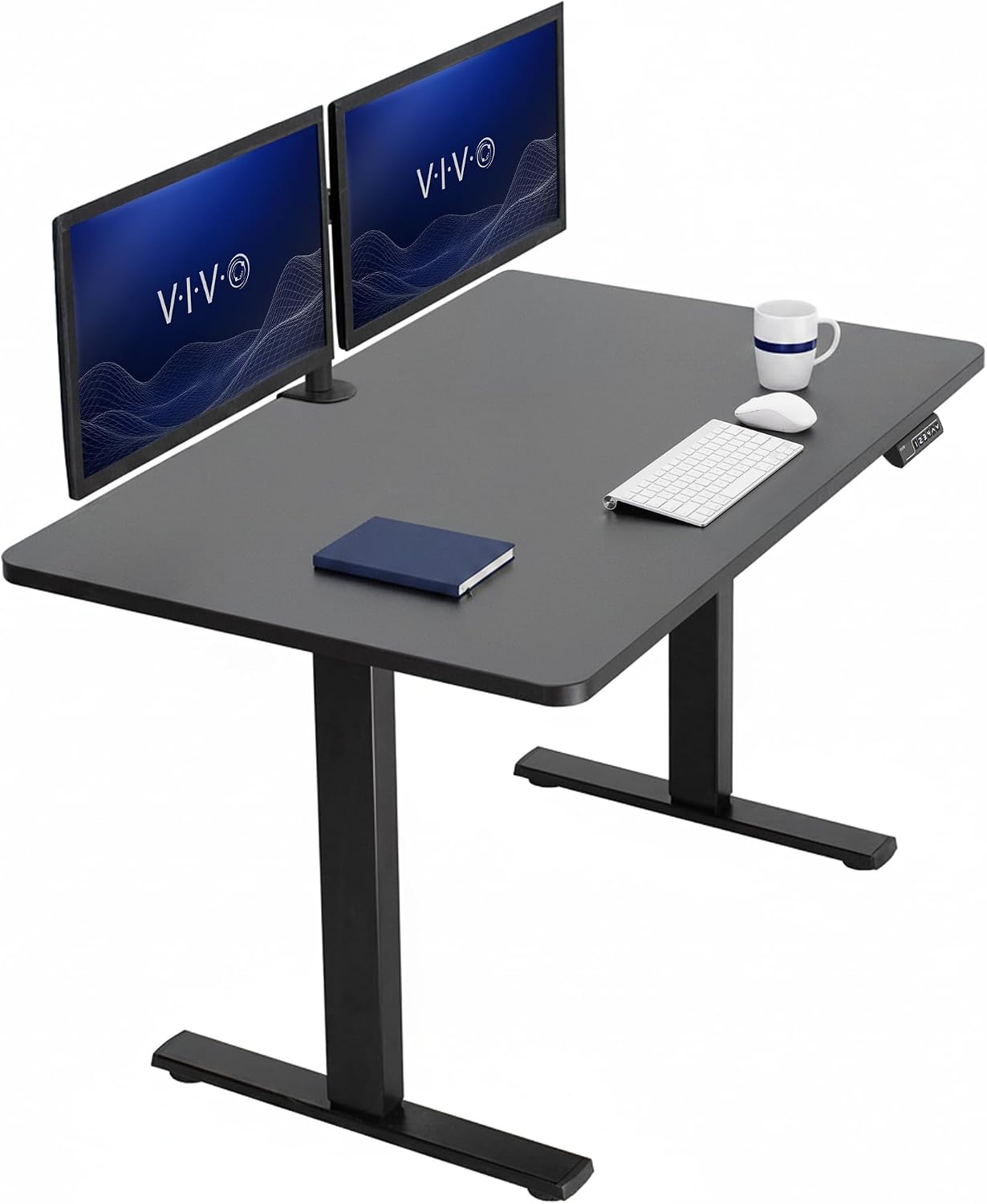 VIVO Electric 63 x 32 in Standing Desk, Memory Height Adjustment, 1B Series, Holds 220 lbs, Dark Walnut Top Black Frame, DESK-KIT-1B1D