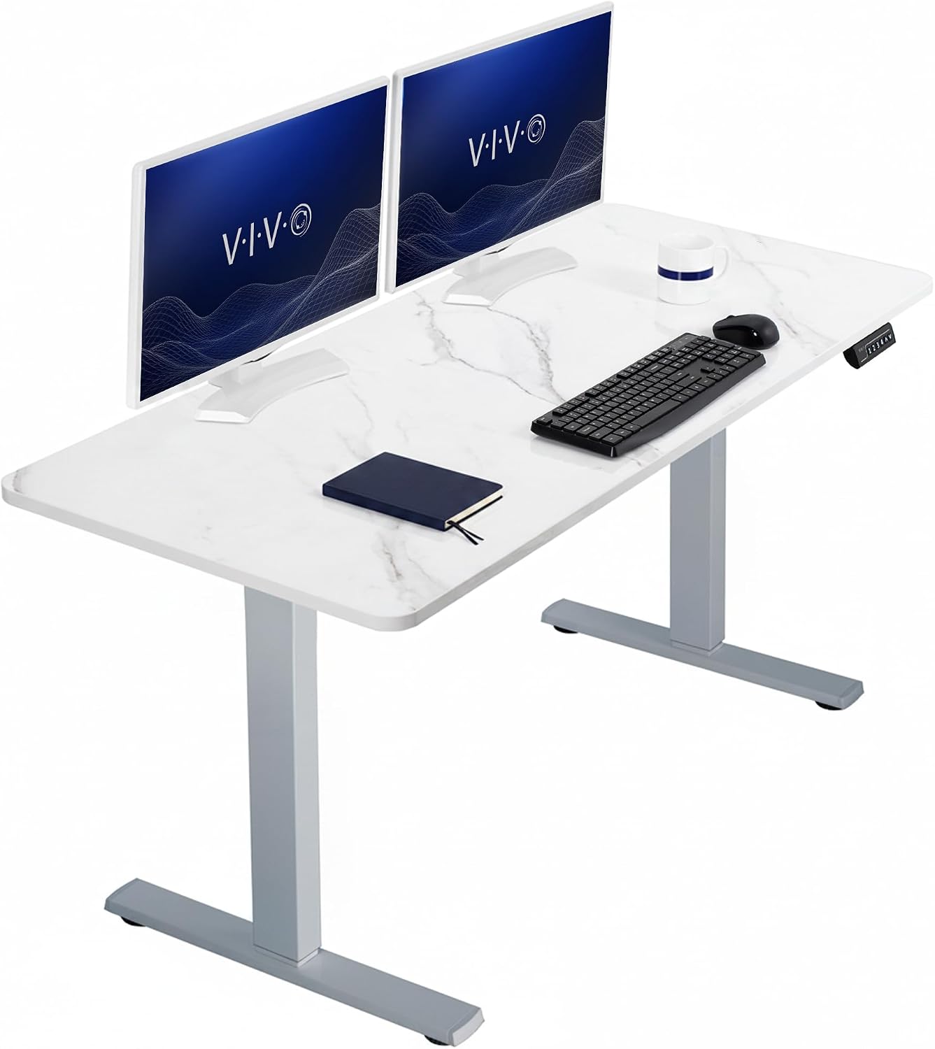 VIVO Electric 63 x 32 in Standing Desk, Memory Height Adjustment, 1B Series, Holds 220 lbs, Dark Walnut Top Black Frame, DESK-KIT-1B1D