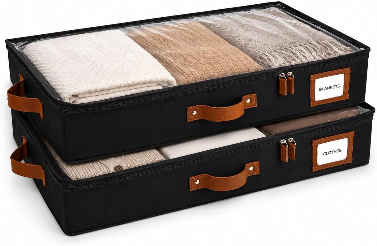 HOMELUX THEORY 2pc Under Bed Storage Containers, Bedroom Under the Bed Drawer Storage Organizer with Bins and Lids