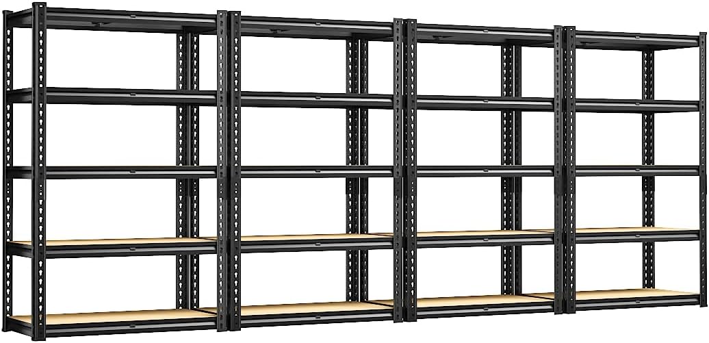 REIBII Galvanized Garage Shelving with PP Boards for Pantry Office Garage, Freestanding, Rustproof, Adjustable, Detachable, 5-Tier, Easy Assembly