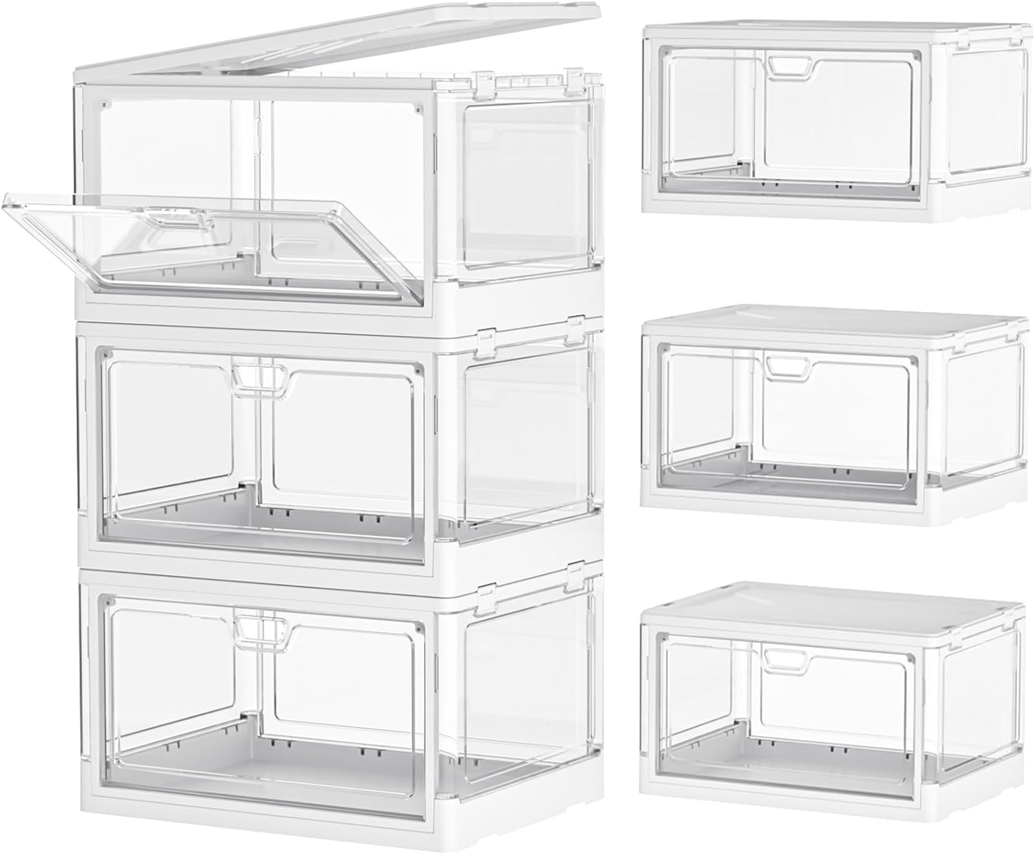 Kmiectse Clear Storage Bins with Lids 3 Pack Stackable and Sturdy, Plastic Multifunctional Folding Storage Bins for Bedroom, Living Room, Study, Room