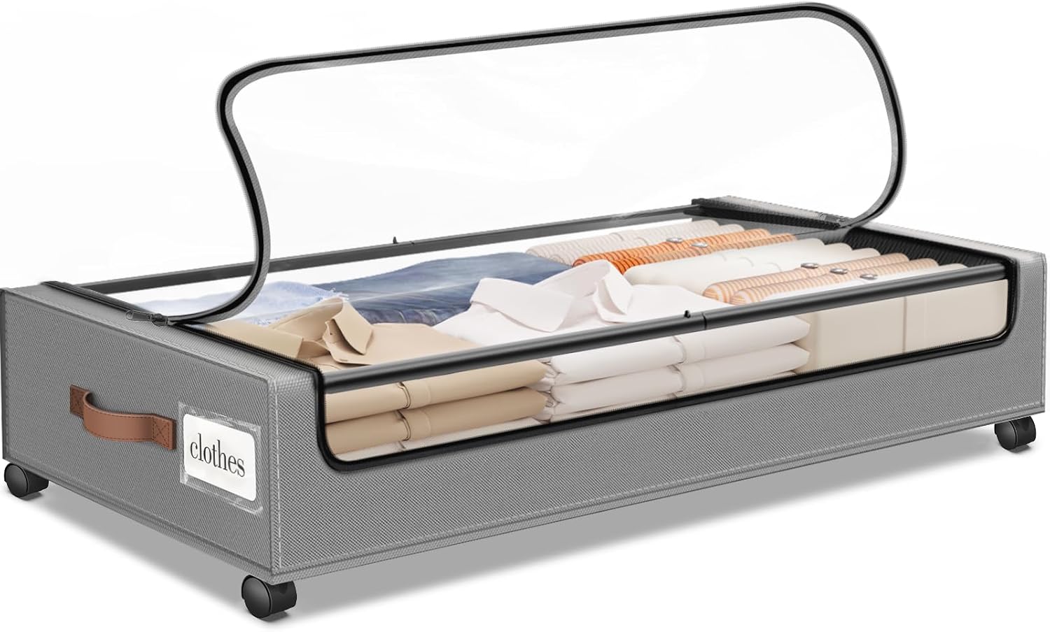 SpaceHacks Under Bed Storage with Wheels 2Pack Storage Containers with Clear Window&Label Under Bed Drawers Rolling Under Bed Storage for Clothes