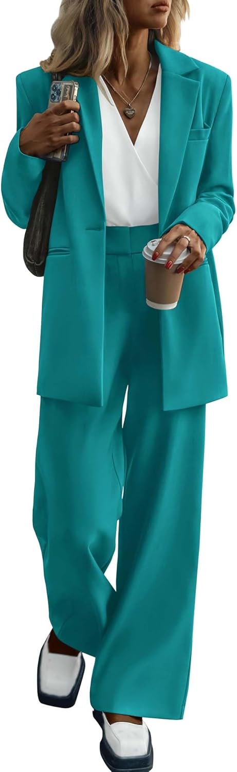 KIRUNDO Women Suits 2 Piece Set Business Casual Dressy Oversized Blazer Jacket and Wide Leg Dress Pantsuits Formal Outfits