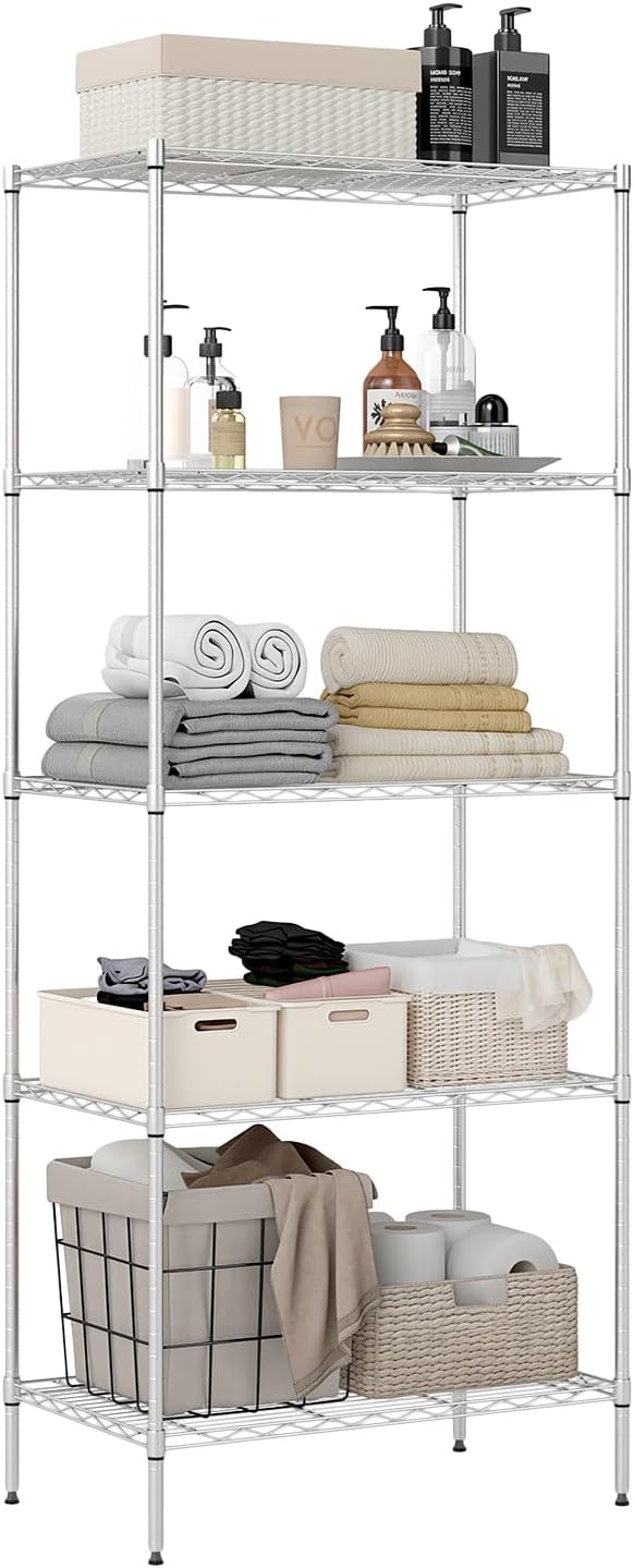 BestOffice, 4-Tier Wire Storage Shelves, 36x14x54, Black, with Adjustable Racks, Heavy-Duty Metal Shelf, Holds Up to 1000 lbs, No-Tool Assembly
