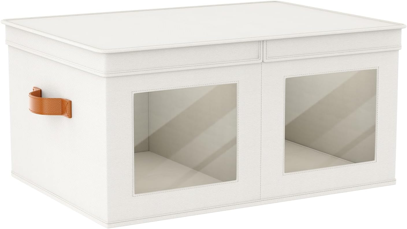 Univivi Fabric Foldable Storage Boxes 4-Pack Large Collapsible Stackable Storage Bins with Lids, Closet Organizers and Storage Cube Basket for Home