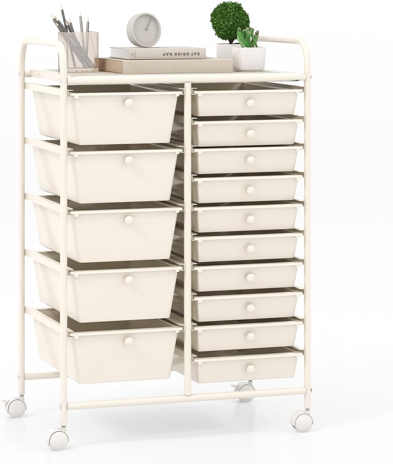 Giantex 15 Drawer Rolling Storage Cart Tools Scrapbook Paper Office School Organizer, Multicolor