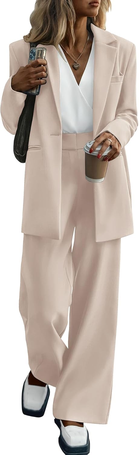 KIRUNDO Women Suits 2 Piece Set Business Casual Dressy Oversized Blazer Jacket and Wide Leg Dress Pantsuits Formal Outfits