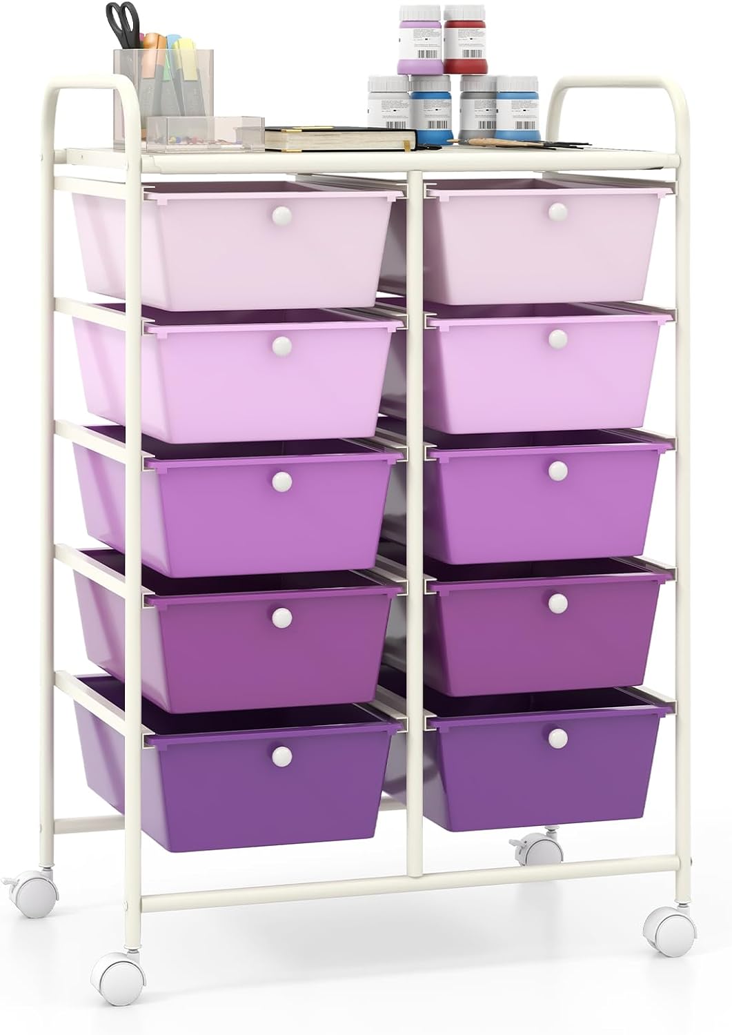 Giantex 15 Drawer Rolling Storage Cart Tools Scrapbook Paper Office School Organizer, Multicolor