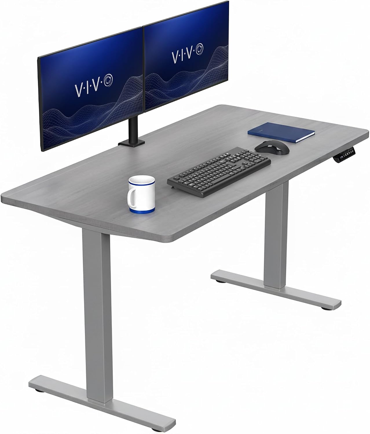 VIVO Electric 63 x 32 in Standing Desk, Memory Height Adjustment, 1B Series, Holds 220 lbs, Dark Walnut Top Black Frame, DESK-KIT-1B1D