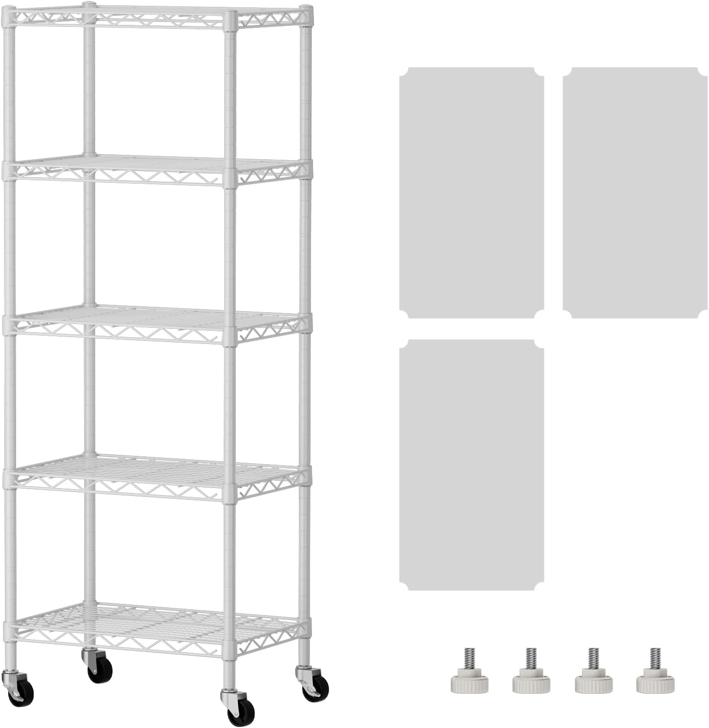 5 Shelves Storage Wire Shelf Closet Metal Shelving Pantry Wheels, Shelf Bathroom Organizers Metal Kitchen Garage Shelving Unit Laundry Room
