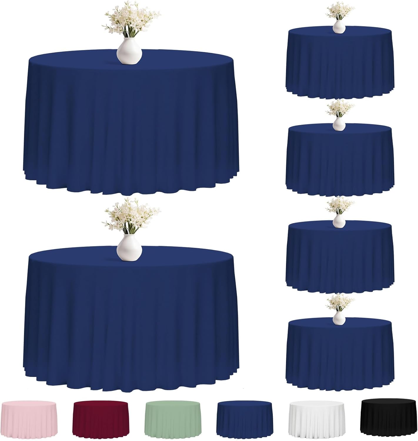 Fixwal 120 Inch Black Round Tablecloth, 6 Pack Round Table Cloth Polyester Fabric Washable Table Covers for New Year Decorations, Party, Banquet