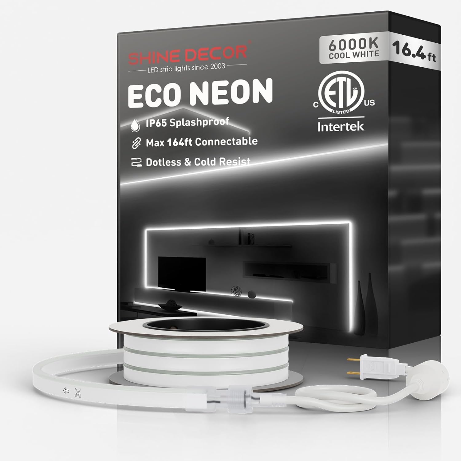 Shine Decor LED Neon Rope Lights Connectable, 131.2FT Flexible AC 110V 120V Neon LED Strip Lights(Warm White) Outdoor Waterproof