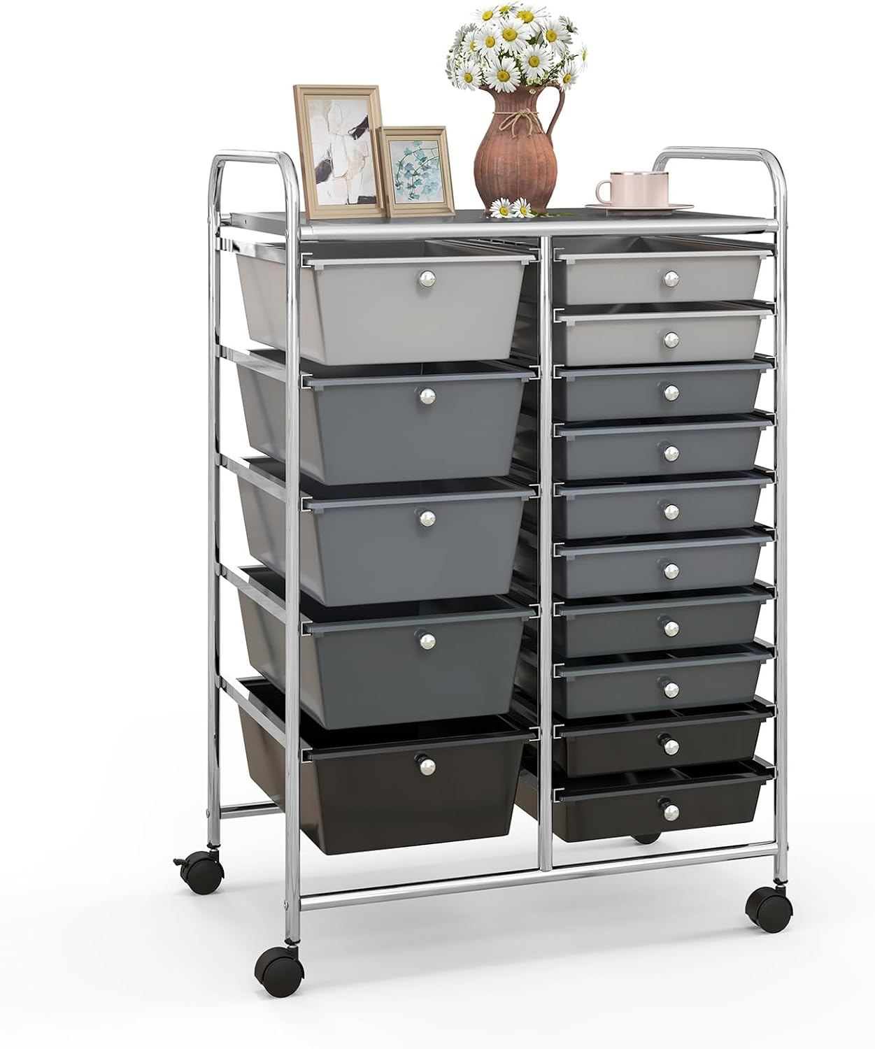 Giantex 15 Drawer Rolling Storage Cart Tools Scrapbook Paper Office School Organizer, Multicolor