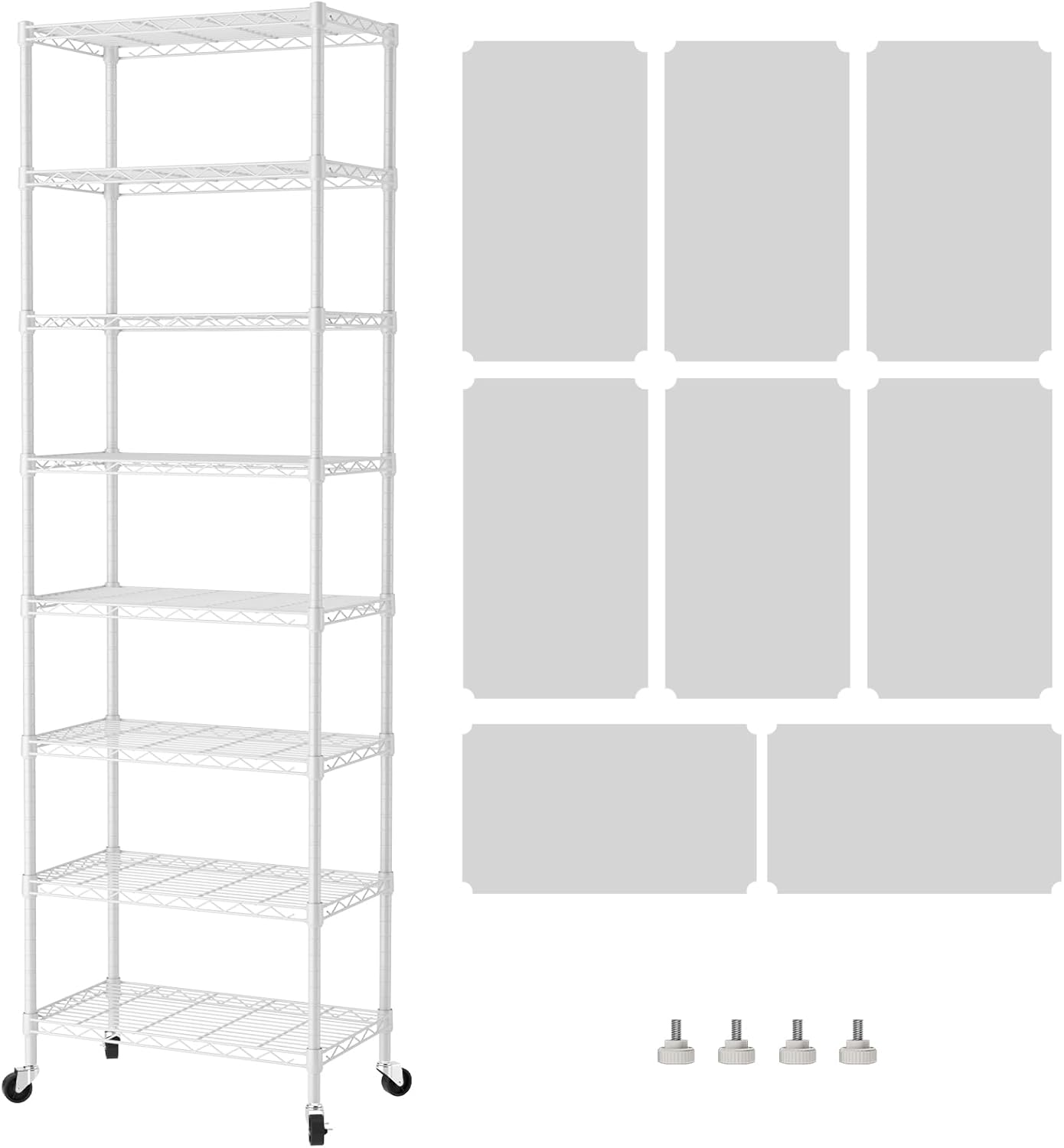 5 Shelves Storage Shelf Wire Shelving Unit Metal Adjustable Wheels, Small Shelf Storage with Wheels Organizers Closet Unit for Bathroom Laundry Room