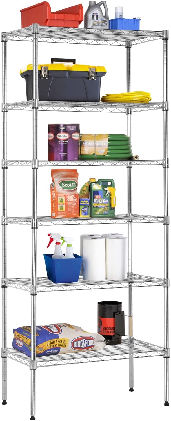 BestOffice, 4-Tier Wire Storage Shelves, 36x14x54, Chrome, with Adjustable Racks, Heavy-Duty Metal Shelf, Holds Up to 1000 lbs, No-Tool Assembly