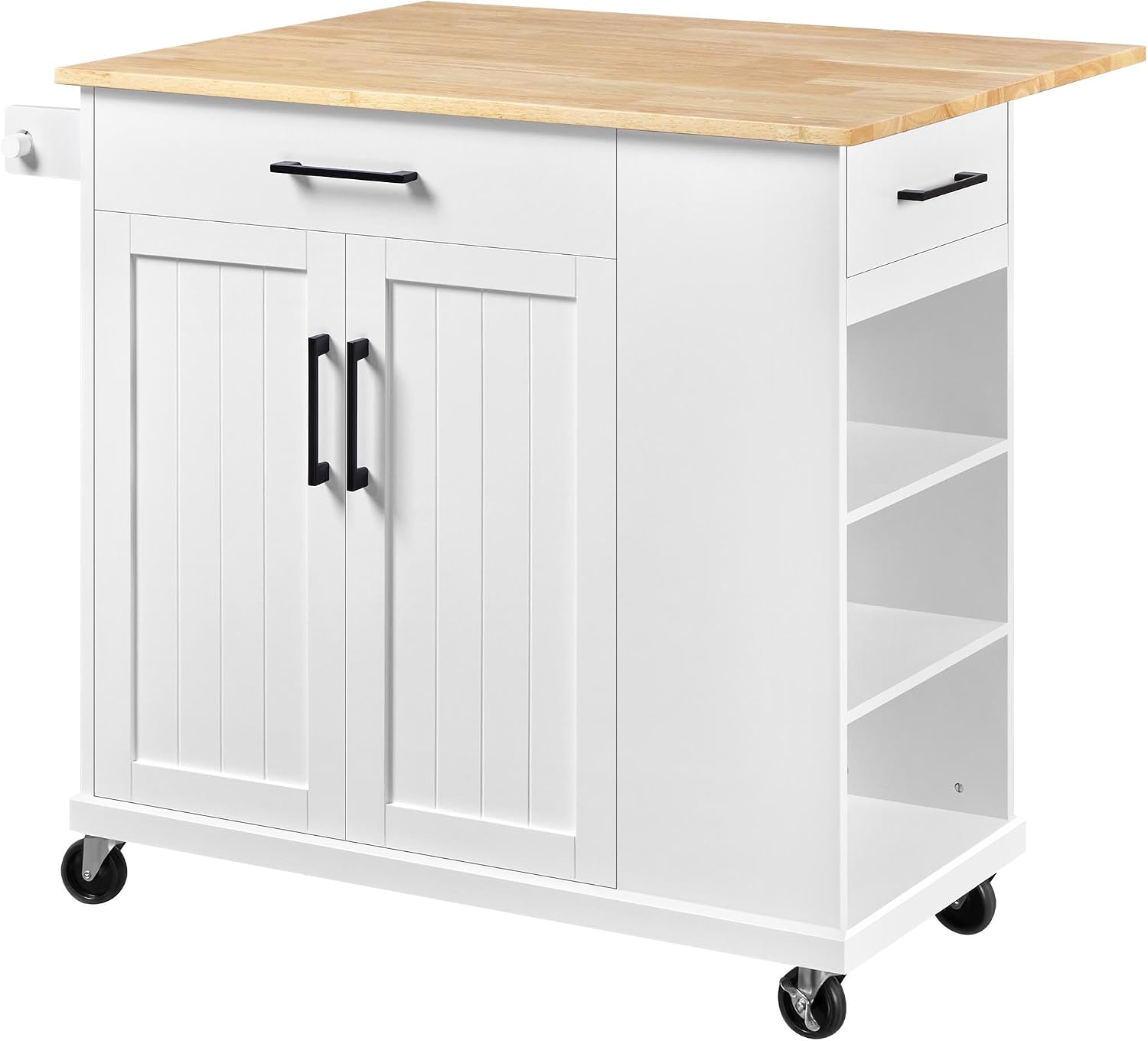 Yaheetech Kitchen Island on Wheels with Storage Cabinet, Rolling Kitchen Cart with Bamboo Top and Drawer and Spice Rack Towel Bar