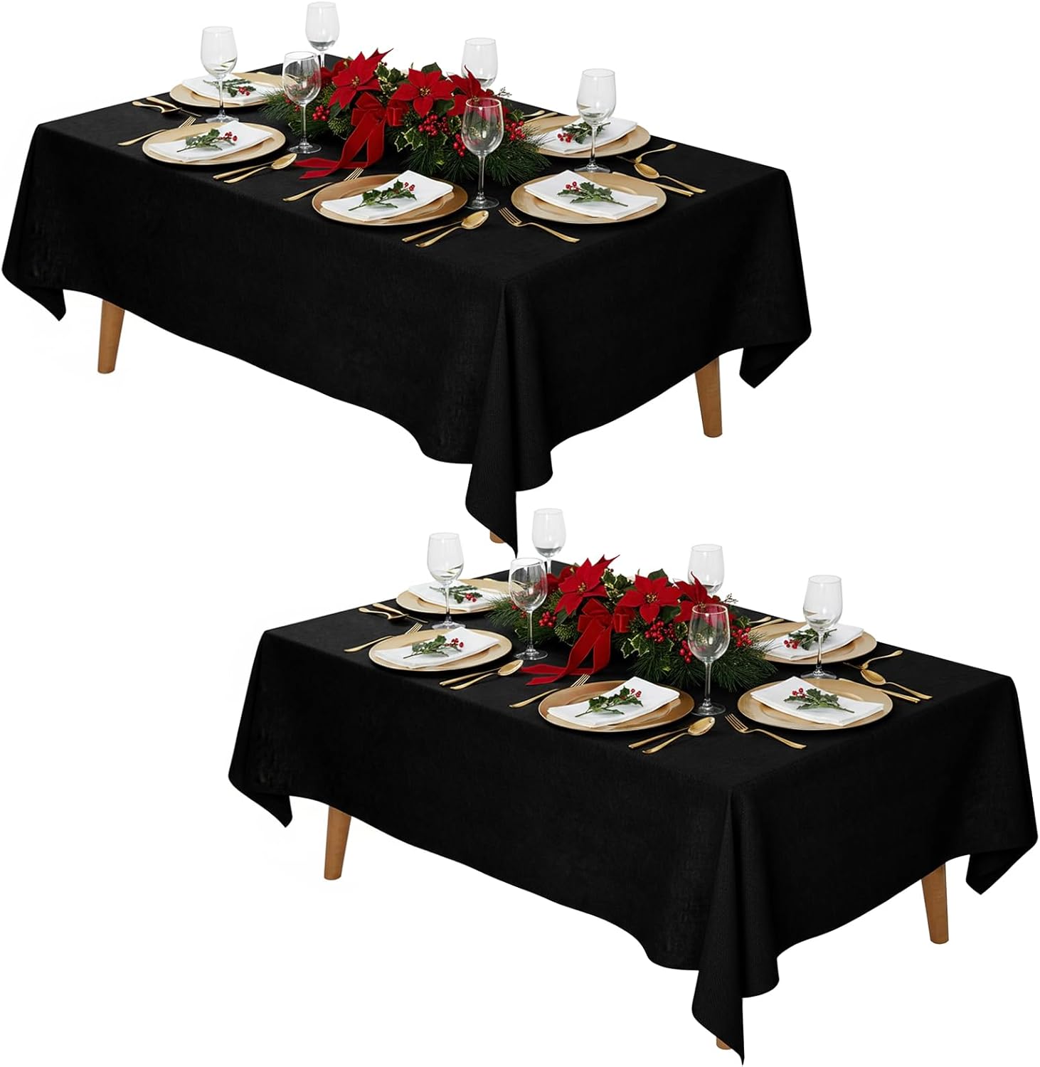 Fixwal 120 Inch Black Round Tablecloth, 6 Pack Round Table Cloth Polyester Fabric Washable Table Covers for New Year Decorations, Party, Banquet