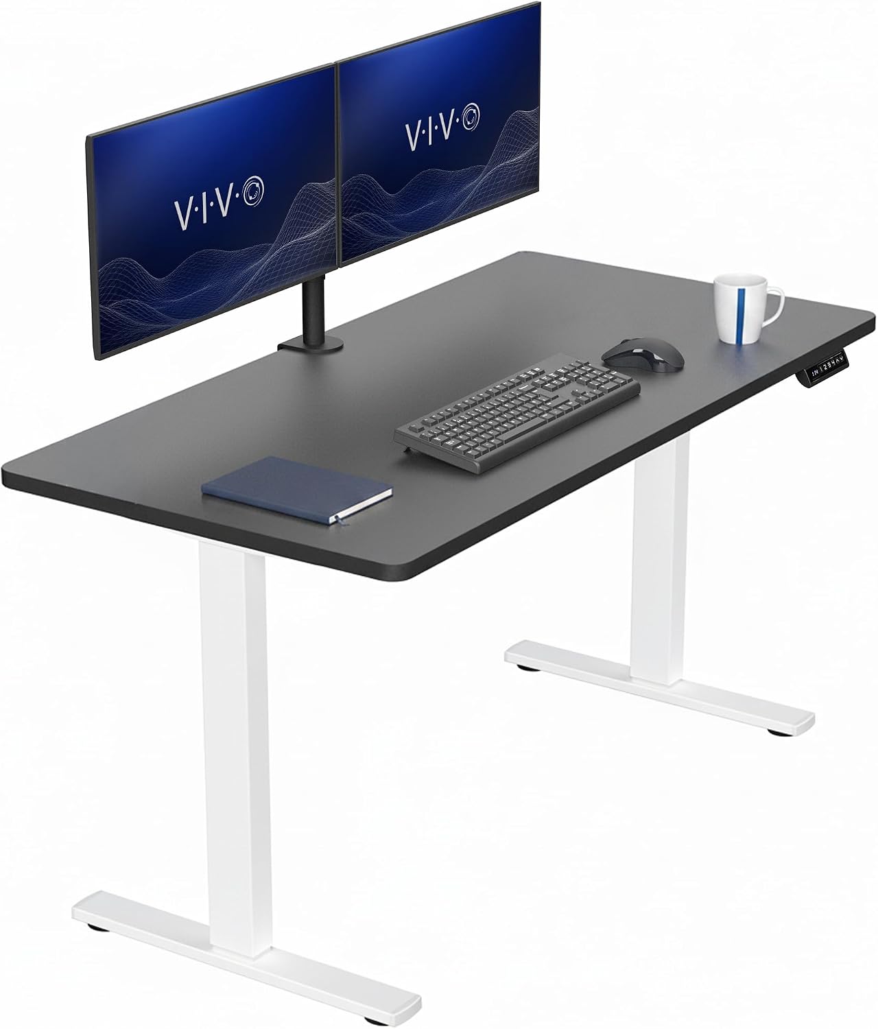 VIVO Electric 63 x 32 in Standing Desk, Memory Height Adjustment, 1B Series, Holds 220 lbs, Dark Walnut Top Black Frame, DESK-KIT-1B1D