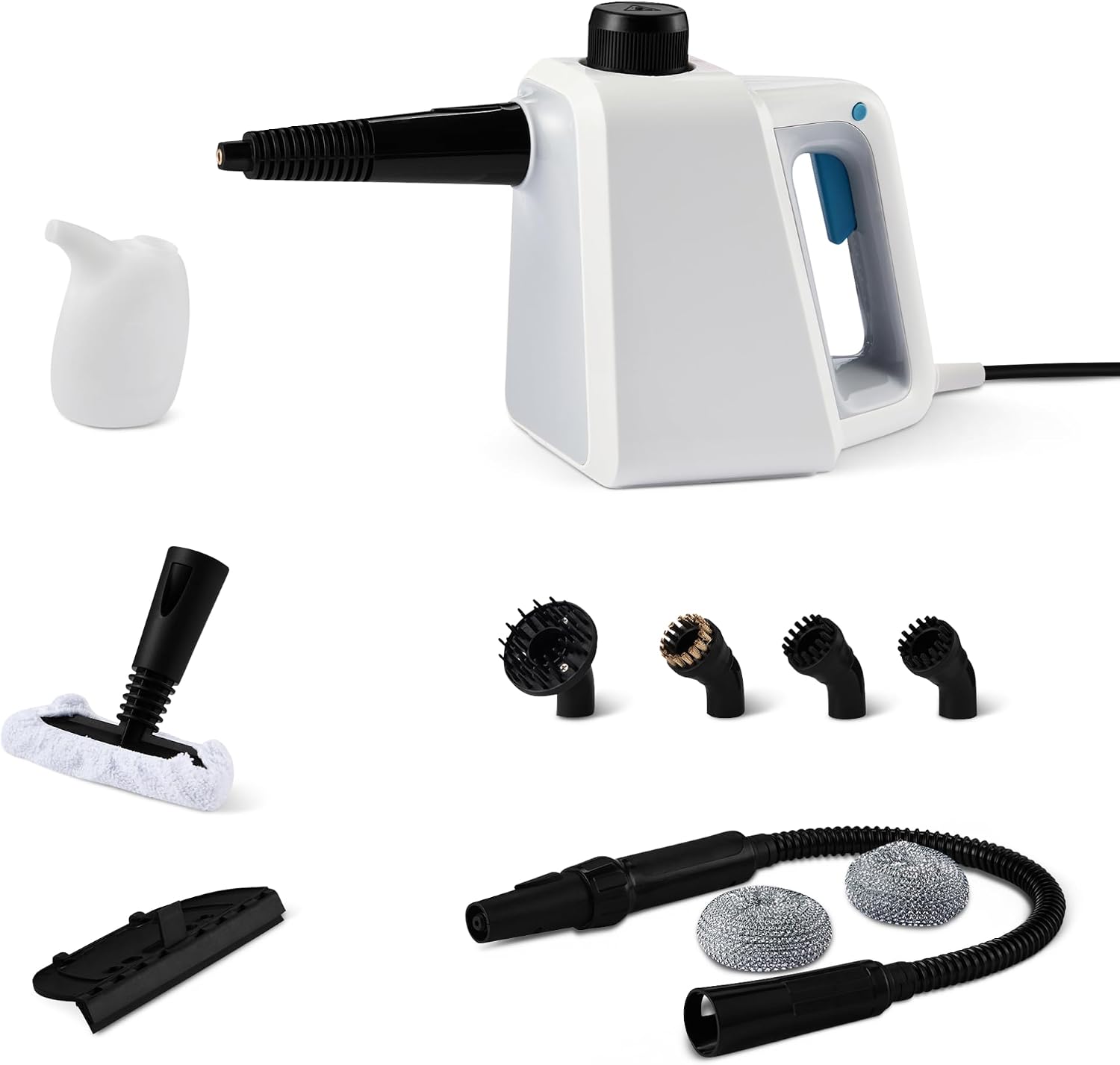 Amazon Basics Multipurpose Steam Cleaner for Home with 22 Accessories, Chemical-Free Cleaning, Powerful Steam, 51oz Tank, 1500W, White